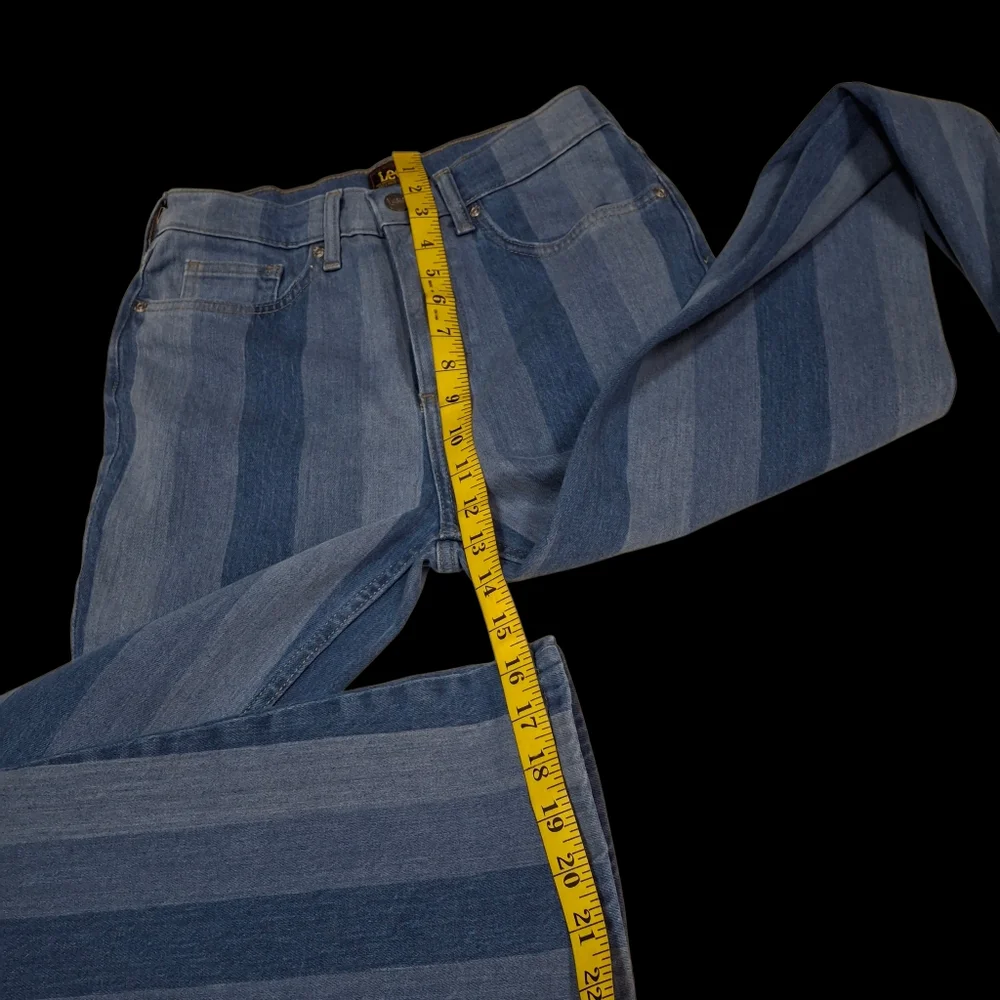 Lee Hits Of Blue Striped Flare High Rise Jeans  Women Size 26 - Picture 14 of 16